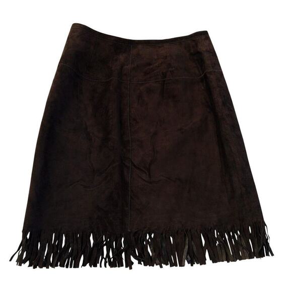 Express Vintage 90s Leather Fringe Skirt Size S Brown Boho Western Pencil - Picture 7 of 7